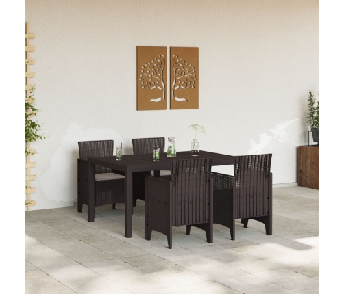Juego de Comedor de Jardín de 5 Piezas  con Cojines Marrón Poliratán