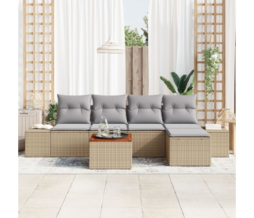 Juego de sofá de jardín de 6 piezas con cojines Beige Poliratán Acacia