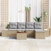 Juego de sofá de jardín de 6 piezas con cojines Beige Poliratán Acacia