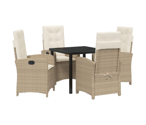 Juego de Comedor de Jardín de 5 Piezas con Cojines Beige Poliratán