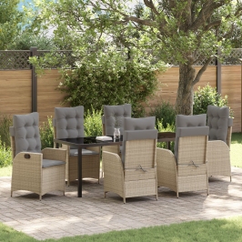 Juego de Comedor de Jardín de 7 Piezas con Cojines - Beige - Ratán Poliéster