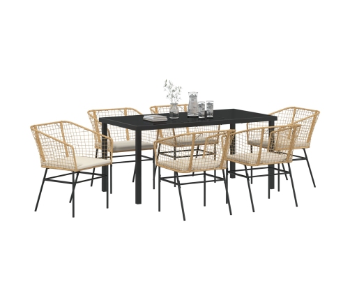 Set de Comedor de Jardín  de 7 Piezas con Cojines Marrón Polirratán