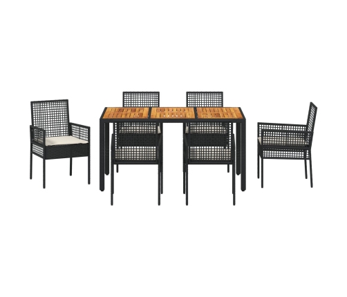 Conjunto de Comedor de Jardín  de 7 Piezas con Cojines Negro Polirratán