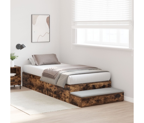 Marco de Cama con Almacenamiento  Roble Ahumado Madera Individual
