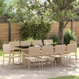 Conjunto de Comedor de Jardín de 11 Piezas  Beige de Poliratán