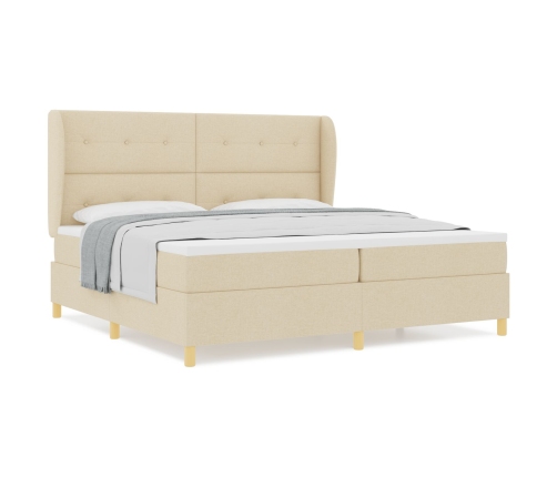 Cama con somier  y colchón, crema, 200x200 cm, tela