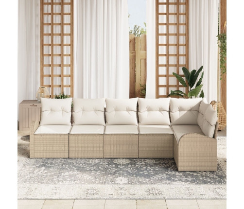 Conjunto de Sofá de Jardín de 6 Piezas con Cojines Beige Ratán Poliéster