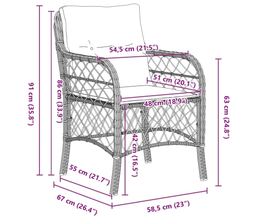 Conjunto de Comedor de Jardín de 9 Piezas  con Cojines Negro Poliratán