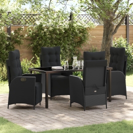 Set de Comedor de Jardín de 5 Piezas Poliratán Negro