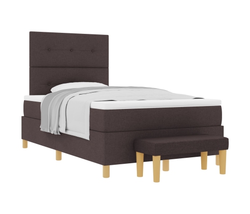 Cama Box Spring  con colchón y banco marrón oscuro 120x200 cm de tela