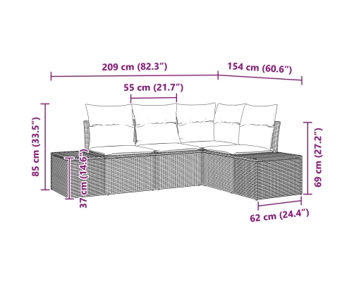 Conjunto de Sofá de Jardín de 4 Piezas con Cojines Beige Poliratán