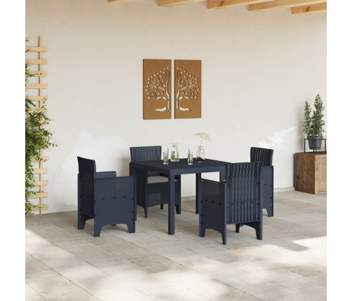 Conjunto de Comedor de Jardín de 5 Piezas  con Cojines de Polirratán Antracita