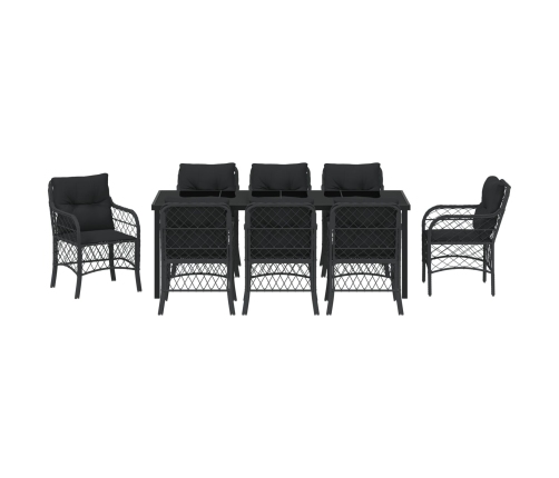Conjunto de comedor de jardín  de 9 piezas con cojines negro poliratán