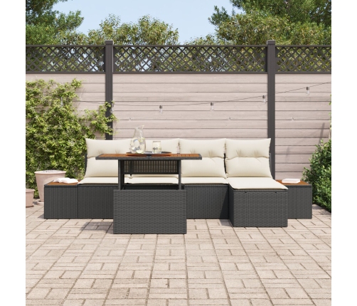 Conjunto de Sofá de Jardín  6 Piezas Negro y Crema Poliratán y Acero