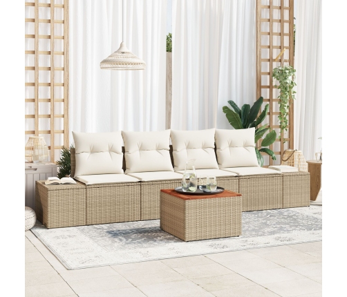Conjunto de Sofá de Jardín  de 5 Piezas con Cojines Beige Ratán Sintético Acacia