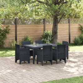 Conjunto de Comedor de Jardín de 7 Piezas con Cojines Antracita Poliratán