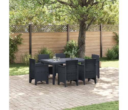 Conjunto de Comedor de Jardín de 7 Piezas con Cojines Antracita Poliratán