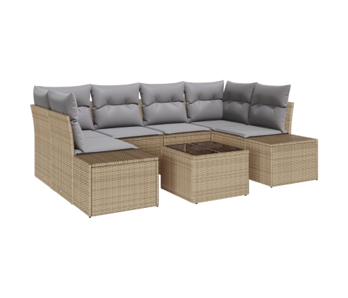 Juego de Sofás de Jardín  de 7 Piezas con Cojines Beige Poliratán