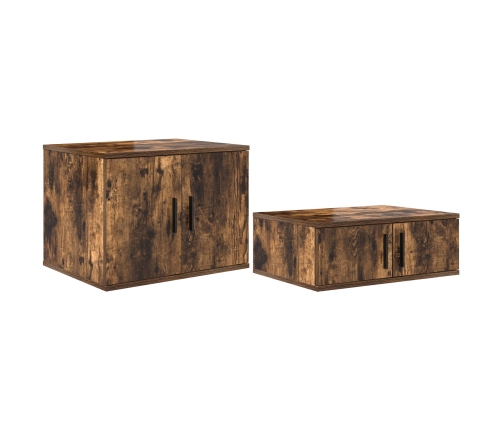 Estructura de Cama de Almacenamiento Roble Ahumado Madera Maciza