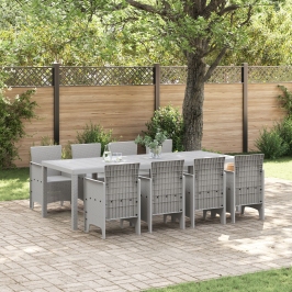 Conjunto de Comedor de Jardín de 9 Piezas de Poliratán Gris