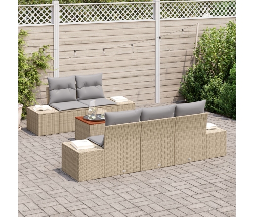 Conjunto de Sofás de Jardín  de 6 Piezas con Cojines Beige Ratán Poliéster Acacia