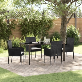 Set de Comedor de Jardín  de 5 Piezas con Cojines Negro Poliratán