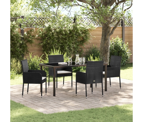 Set de Comedor de Jardín  de 5 Piezas con Cojines Negro Poliratán