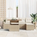 Conjunto de Comedor de Jardín de 6 Piezas con Cojines Beige de Poliratán y Acacia