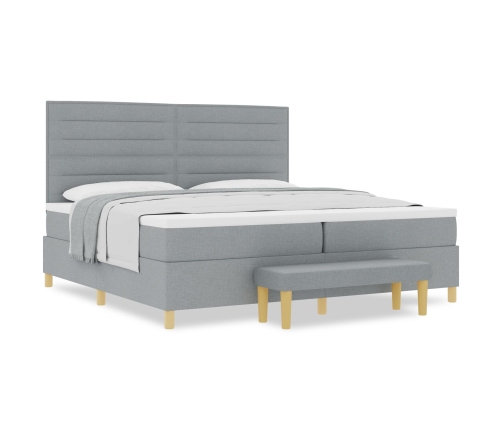 Cama Box Spring  con colchón y banco Gris Claro 200x200 cm Tela