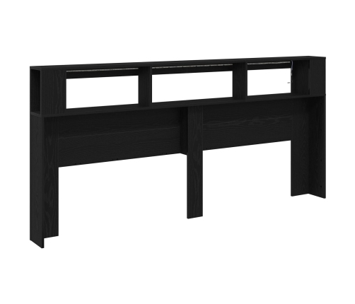 Cabecero de Almacenamiento  con Luces LED Madera Negra 220x18,5x103,5 cm