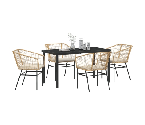 Conjunto de Comedor de Jardín  de 5 Piezas con Cojines Marrón Rátan de Polipropileno