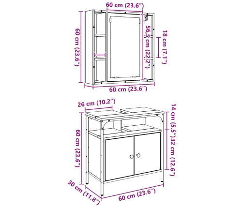 Set de Muebles de Baño de 2 Piezas de Madera Vieja y Madera Ingenierizada