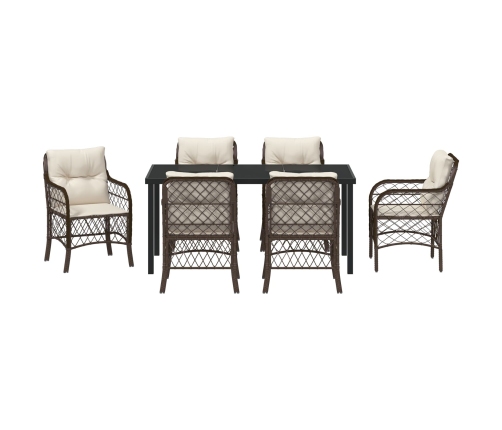 Set de comedor de jardín de 7 piezas  con cojines Marrón polirratán