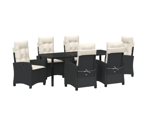 Conjunto de Comedor de Jardín de 7 Piezas con Cojines de  Negro Poliratán