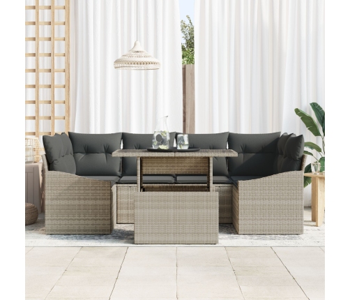 Juego de sofá de jardín 7 piezas Beige y Gris oscuro