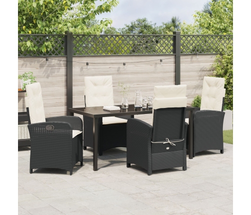 Set de Comedor de Jardín de 5 Piezas con Cojines Ratán Poliéster Negro