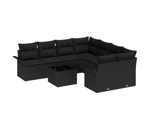 Set de Sofás de Jardín de 9 Piezas con Cojines Negro Poliratán