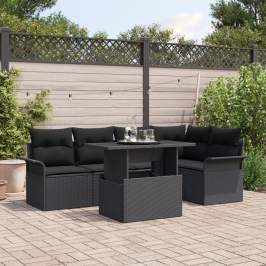 Conjunto de Sofá de Jardín de 6 Piezas con Almohadas Negro Poliratán