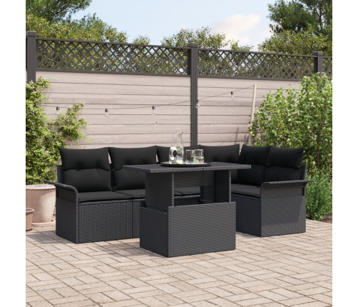 Conjunto de Sofá de Jardín de 6 Piezas con Almohadas Negro Poliratán
