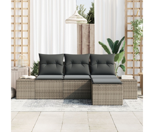 Conjunto de Sofá de Jardín de 4 Piezas con Cojines Gris Poliratán