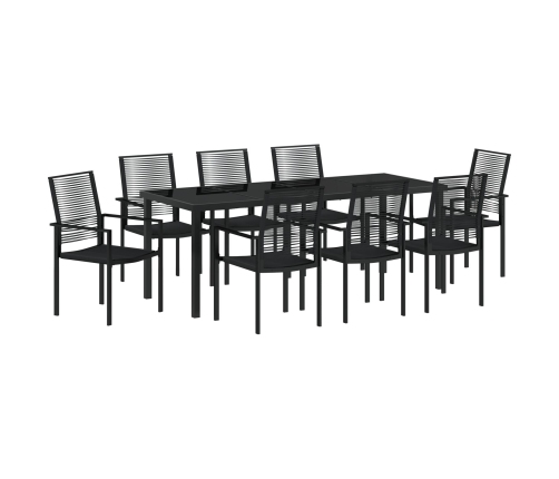 Set de Comedor de Jardín de 9 Piezas Negro Ratán de PVC