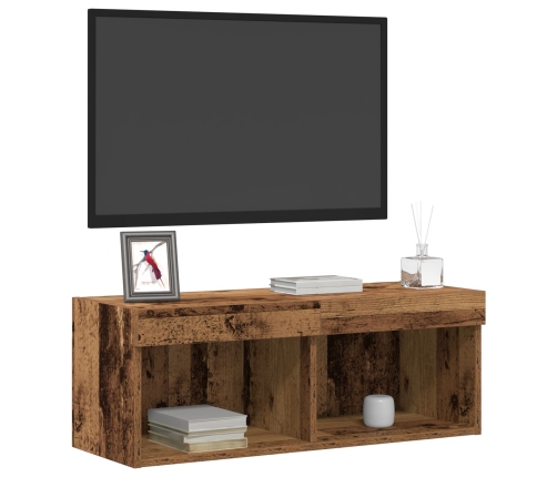 Mueble de pared para TV  con luces LED de madera envejecida 80x30x30 cm