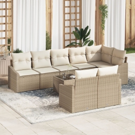 Conjunto de Sofá de Jardín  Conjunto de 9 Beige Polirratán Moderno