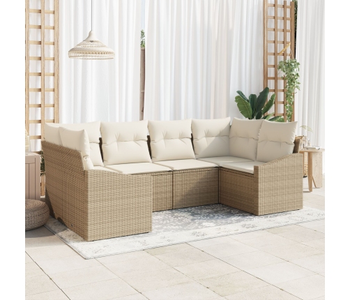 Conjunto de Sofás de Jardín  de 6 Piezas con Cojines Beige de Ratán Polivalente