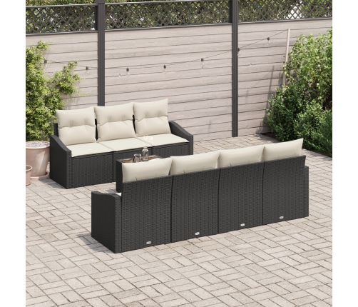 Juego de Sofá de Jardín Conjunto de 8 Beige, Negro Ratán, Poliéster