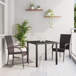 Juego de Comedor de Jardín de 3 Piezas Marrón Poliratán