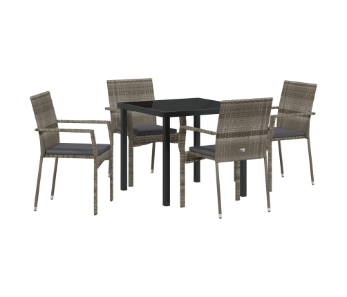 Conjunto de Comedor de Jardín  5 Piezas con Cojines Gris Poliratán