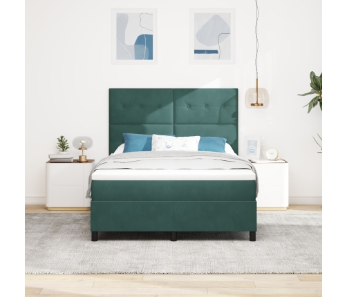 Cama Box Spring  con colchón Verde Oscuro 140x190 cm Terciopelo