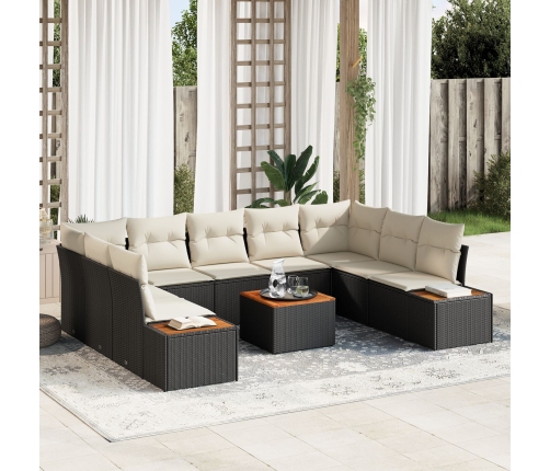 Conjunto de Sofás de Jardín de 10 Piezas con Cojines Negro Poliratán Acacia