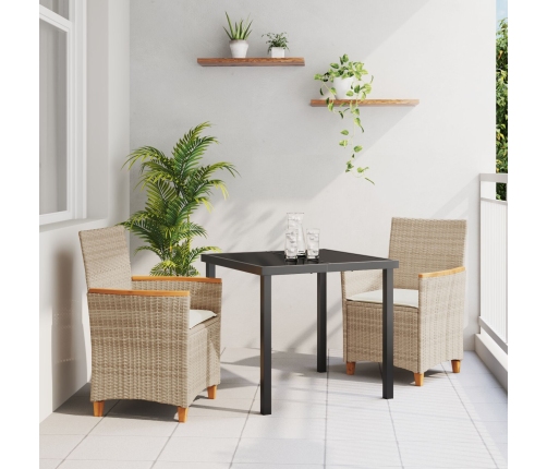 Juego de Comedor de Jardín de  de 3 Piezas con Cojines Beige Poliratán